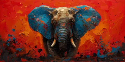 Photo sur Aluminium Rouge 2 Oil painting of elephant, artist collection of animal painting for decoration and interior.