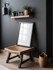 Mockup poster frame in black living room interior background, modern interior design