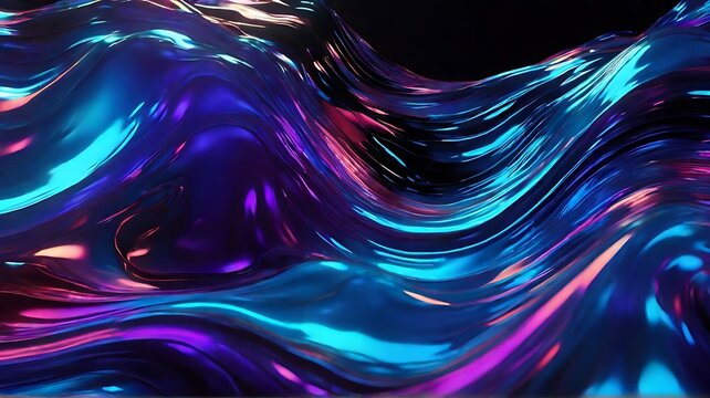 3d Curve Dynamic Fluid Liquid Wallpaper. Light Pastel Cold Color Colorful Swirl Gradient Mesh. Bright Pink Vivid Vibrant Smooth Surface. Blurred Water Multicolor Neon Sky Gradient Background