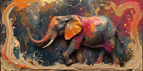 Oil painting of elephant, artist collection of animal painting for decoration and interior.
