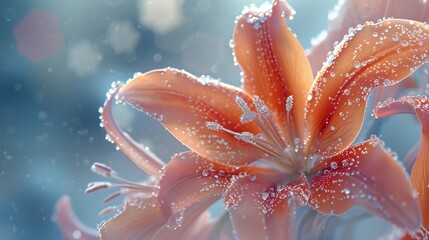 Frosty Glimmer: The icy embrace of frost lends a golden sheen to the delicate petals of a tiger lily in this extreme macro shot.