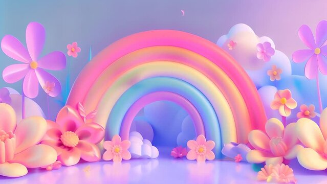 rainbows and flowers 3d render style, vibrant pastel colors