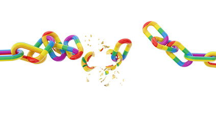 rainbow chain breaking break gay lesbian crisis divorce - 3d rendering