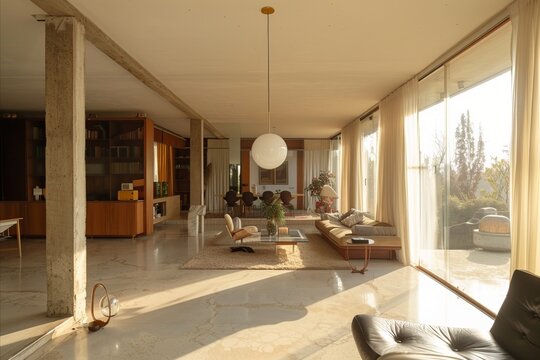 Interior of a modern living room in a villa. Nobody inside