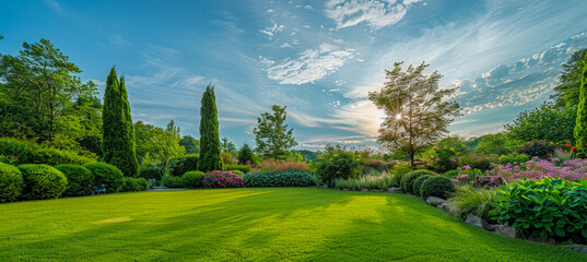 Fototapeta premium The garden looks quiet and shady.