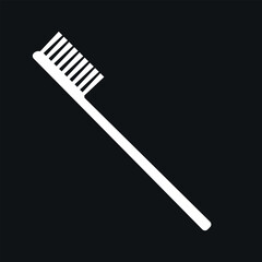 Toothbrush pictogrm. White silhouette on black background. Minimalistic vector design.