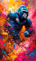 Chimpanzee oil color painting colorful abstract background. .
