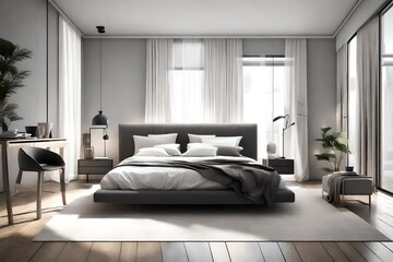 A monochromatic bedroom with varying shades of a single color, minimalist decor, and clean lines, offering a sleek and contemporary look