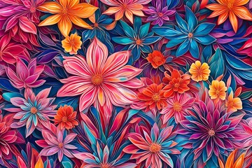 Fototapeta na wymiar An HD-captured image featuring vibrant bursts of liquid hues blending seamlessly, creating an abstract masterpiece set against a minimalist background with delicate flower patterns