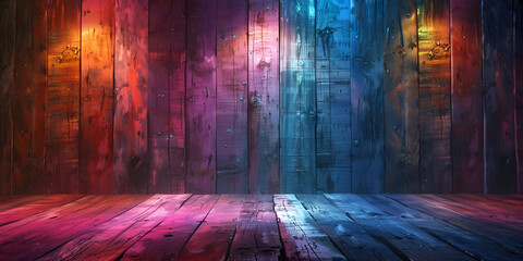A wooden wall with a colorful background ,Vibrant Wood Texture Backdrop ,Rustic Wooden Panel with Colorful Backdrop