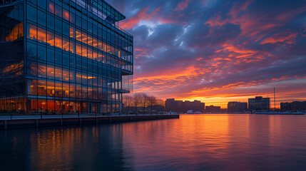 illuminated sky and outside of waterfront building, generative ai - obrazy, fototapety, plakaty