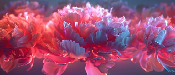 Fluidic Radiance: Peony's transparent, glossy petals radiate with fluidic luminescence.