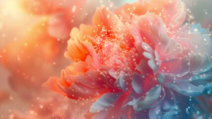 Celestial Peony Waltz: Macro perspective captures the graceful dance of a peony, adorned with...