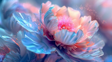Celestial Peony Waltz: Macro perspective captures the graceful dance of a peony, adorned with...