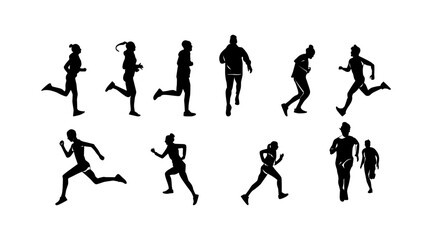 Fototapeta na wymiar set of silhouettes of running athletes