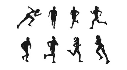 set of silhouettes of running athletes
