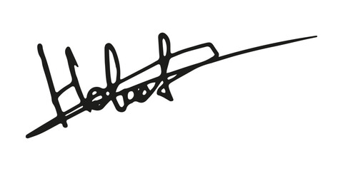 Fake signature hand drawn sample own autograph. Fictitious handwritten signature. Black ink. Scribble for sample contracts documents certificates or letters. Vector illustration.