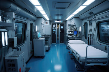 Interior of an ambulance with the necessary equipment for patient care