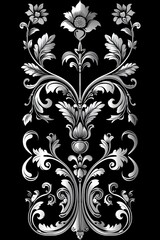 Obraz premium Black and White Floral Design on Black Background
