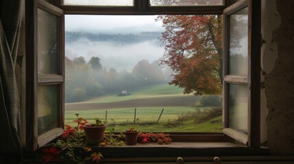 Window With View of Field and Trees