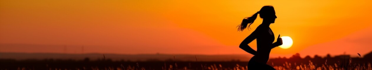 Woman Silhouette Standing in Field at Sunset