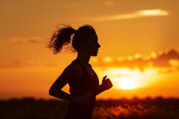 Woman Running Silhouette at Sunset