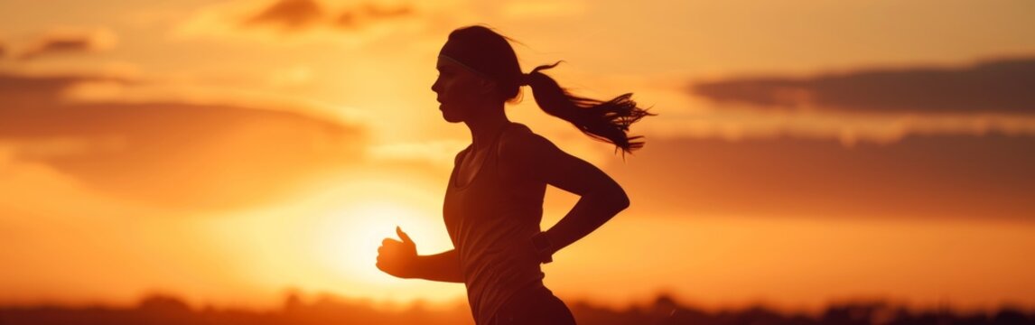 Woman Running Silhouette at Sunset