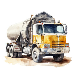 Watercolor concrete mixer isolated on a white background