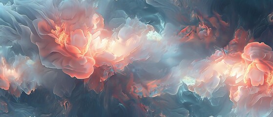 Luminescent Peony Whispers: Macro captures peony's ethereal beauty, whispering nebula tales. - obrazy, fototapety, plakaty