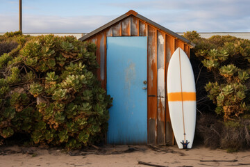 Surfboards and beach bathing cabins