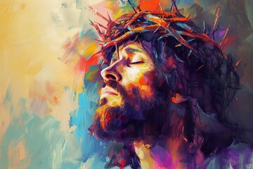 Illustration von Jesus mit der Dornenkrone, Künstlerische Darstellung  - obrazy, fototapety, plakaty