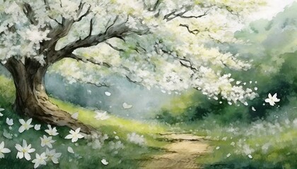 Obraz na płótnie Canvas illustration of beautiful cherry blossom flowers tree background