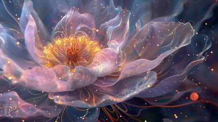 Stardust Serenity: Peony's macro bloom sparkles with cosmic particles, evoking a celestial symphony.