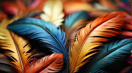 colorful full frame feathers background with text copy space in the middle of the feathers background in multicolor  rainbow feathers 
