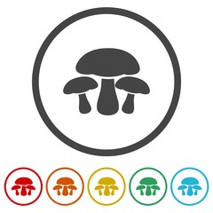 Mushroom icon. Set icons in color circle buttons