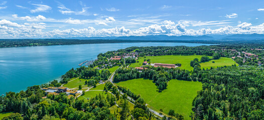 Ausblick auf den Starnberger See und das bayerische Oberland bei Bernried, 360 Grad Rundblick