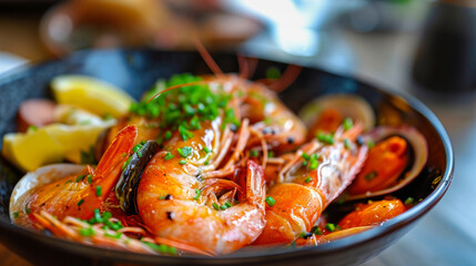 Bowl of Fresh Seafood Including Shrimp