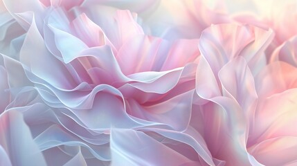 Peony's Fluid Ballet: Wavy peony petals delicately swirling, a dance of calming rhythms and fluid, elegant forms.