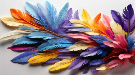 Fototapeta na wymiar colorful full frame feathers background with text copy space in the middle of the feathers background in multicolor rainbow feathers 