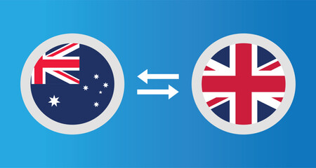 round icons with Australia and United Kingdom flag exchange rate concept graphic element Illustration template design
 - obrazy, fototapety, plakaty