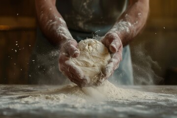 Fototapeta premium The rhythmic motion of a person kneading dough, shaping it with precision and care