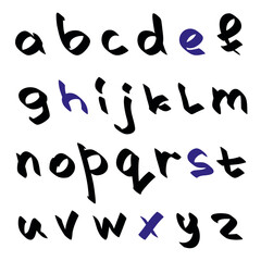 Vector hand drawn grunge alphabet. Font with brush strokes. Isolated lower letters for design.