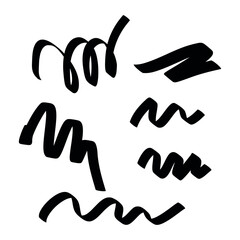 Vector set of abstract bold elements. Hand drawn grunge stains. Isolated stroke lines for design.