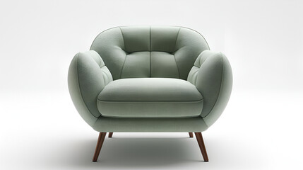 Isolated pastel green modern lounge armchair on white background, generative ai