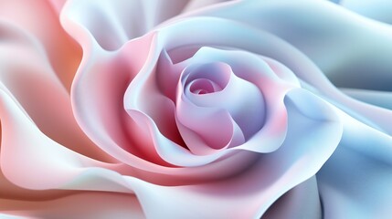 Close-up magic: 3D wavy rose, pastel blend, kissed by snow and frost.