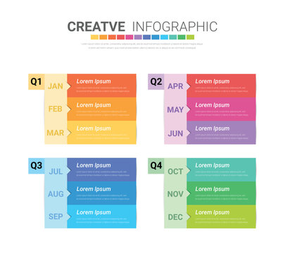 Timeline for 1 year, calendar, 12 months, Presentation business 4 quarter, Infographic Timeline can be used for workflow, process diagram, flow chart.
