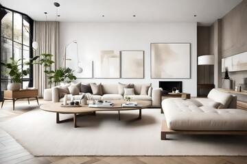 A minimalist lounge adorned with neutral tones, clean lines, and statement art pieces that evoke a sense of sophistication.