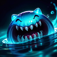  blue background, water,blue, fangs, water monster