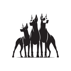 Noble Doberman Pinscher Assembly Silhouette - Silhouetted Unity of Distinguished Protectors - Doberman Pinscher Dogs Illustration - Doberman Pinscher Group Vector Stock
