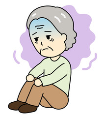 うつ病で気分が落ち込む体育座りのおばあさん